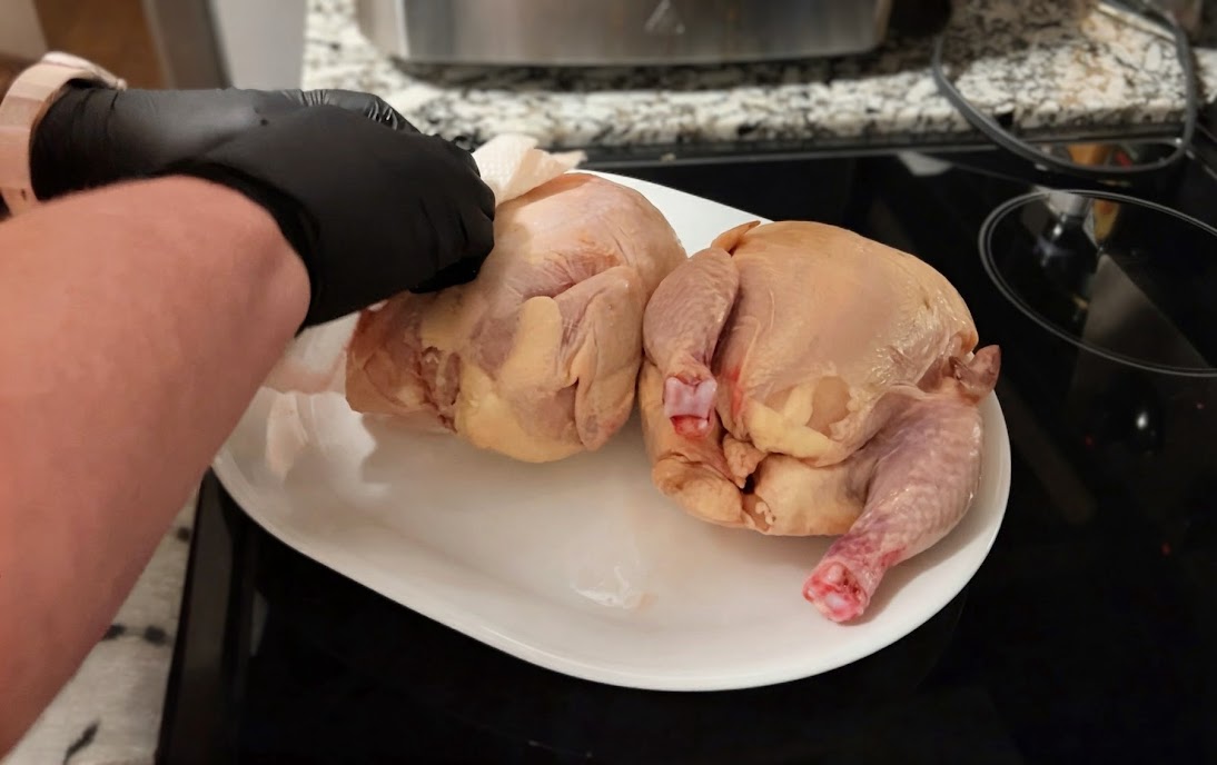 Oiling Cornish hens