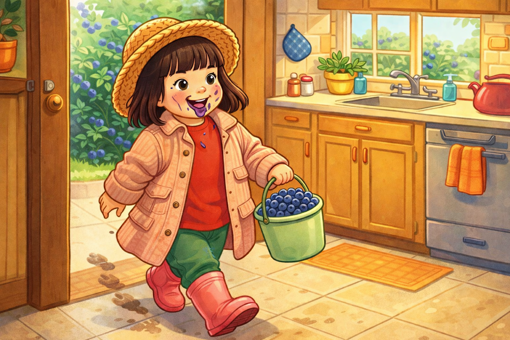 Picking blackberries from the garden